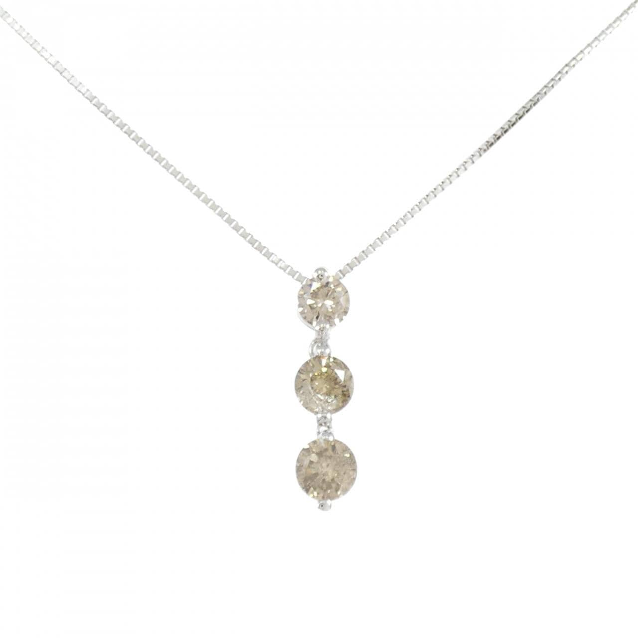 K18WG Three Stone Diamond Necklace 1.069CT
