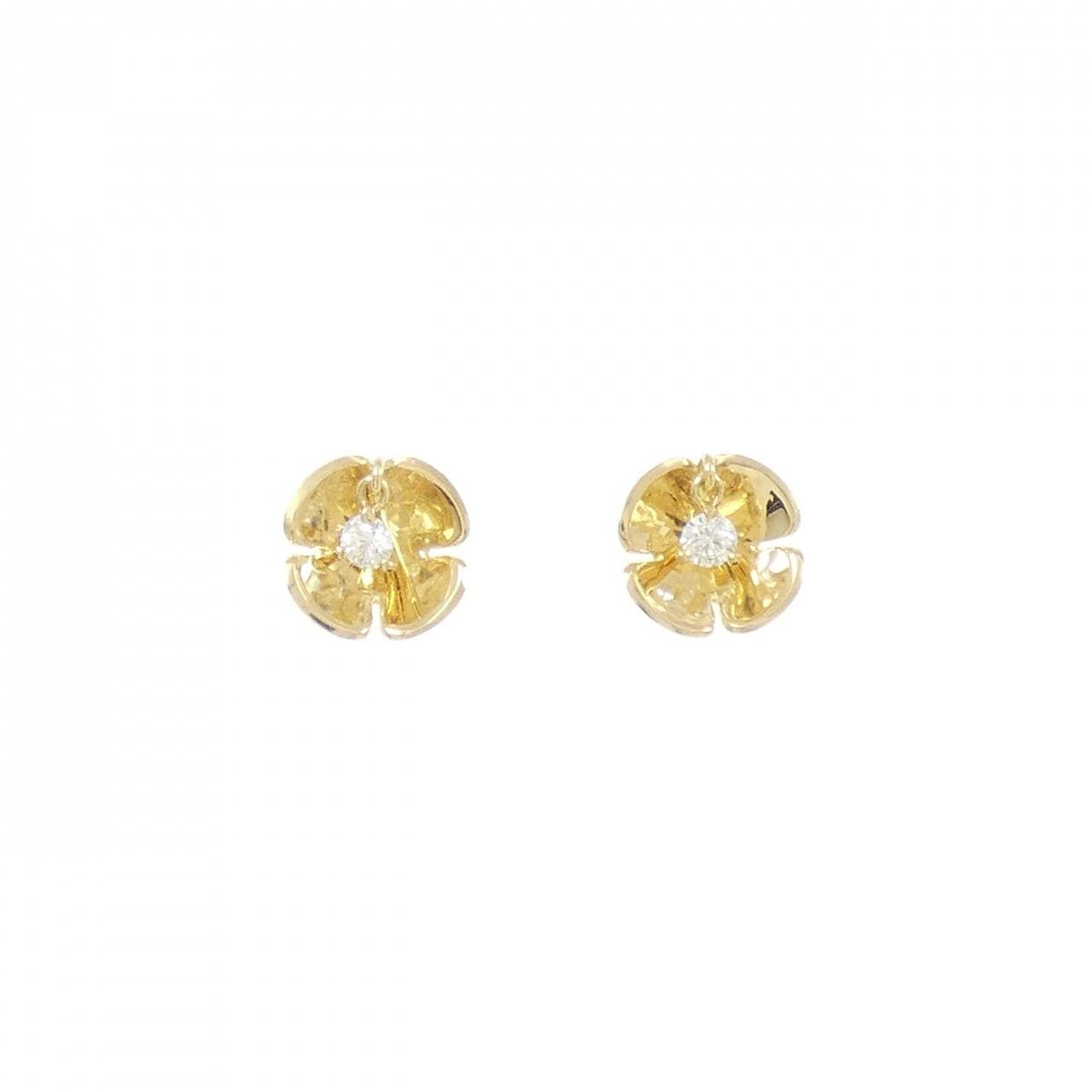K18YG フラワー ダイヤモンド ピアス 0.12CT