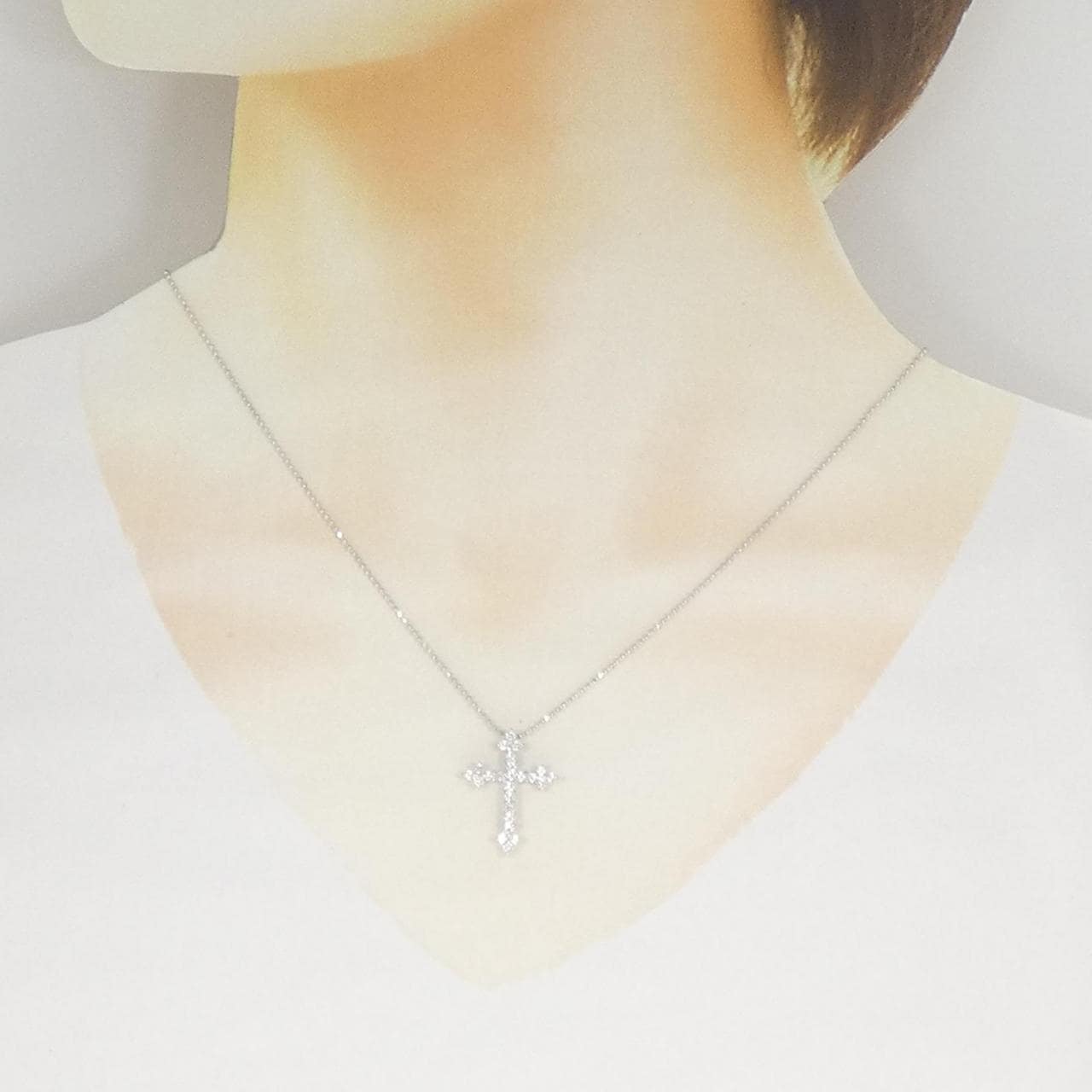 K18WG クロス キュービック ネックレス