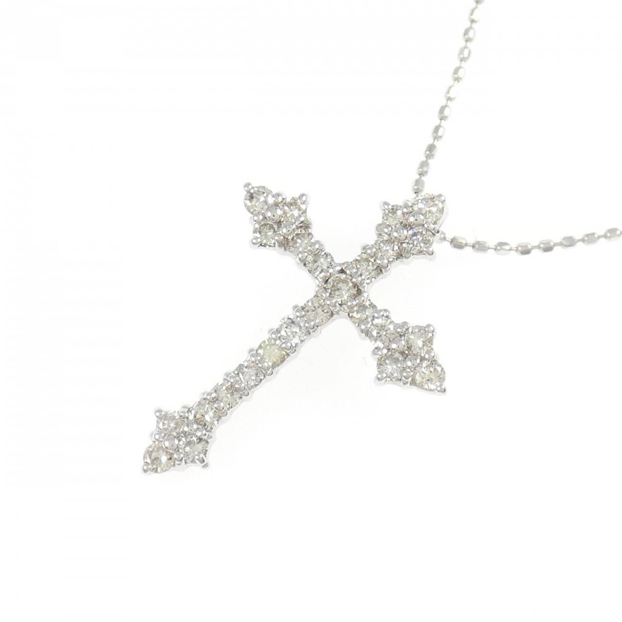 K18WG クロス ダイヤモンド ネックレス 0.50CT