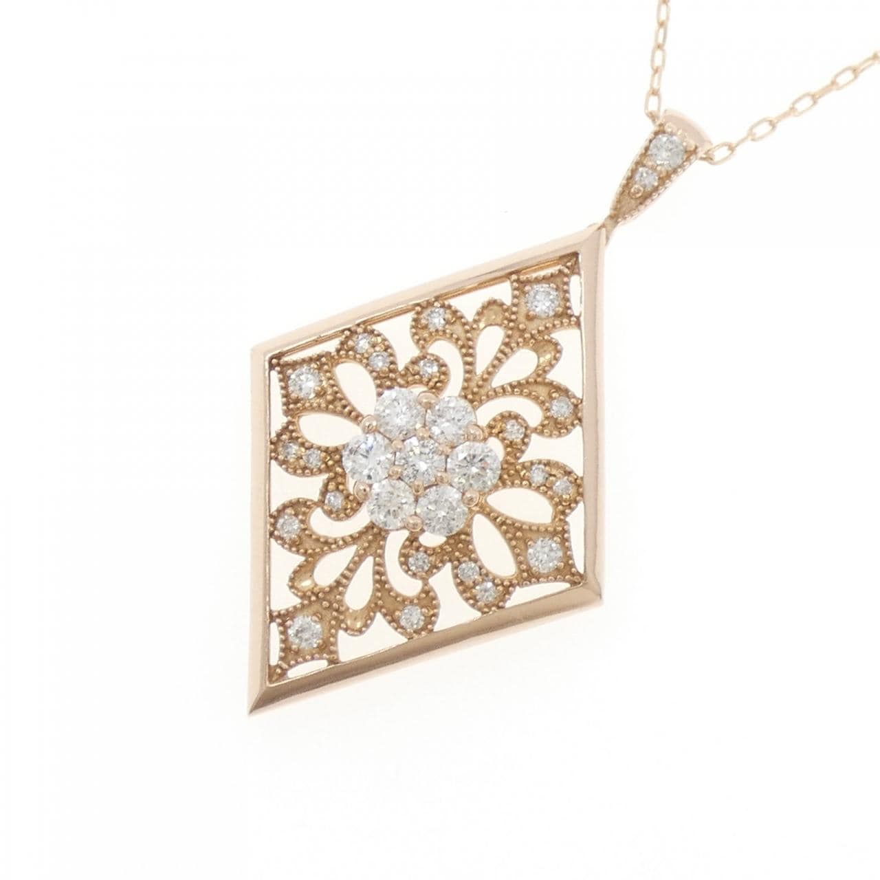 K18PG フラワー ダイヤモンド ネックレス 0.67CT