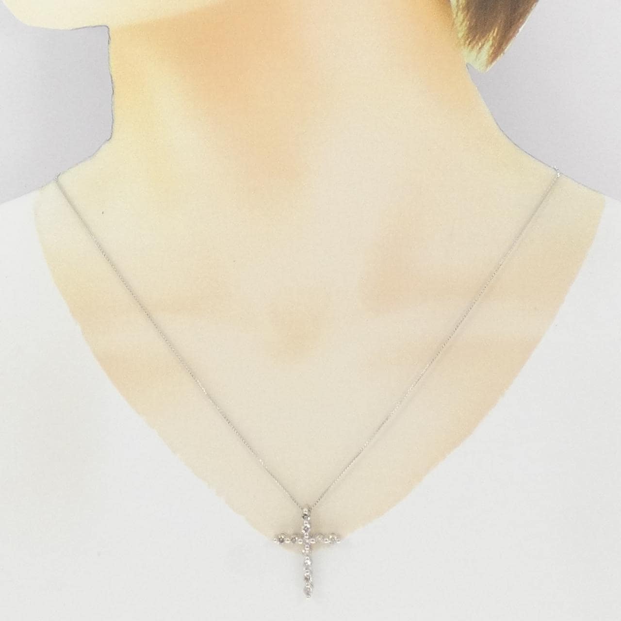 K18WG クロス ダイヤモンド ネックレス 1.01CT