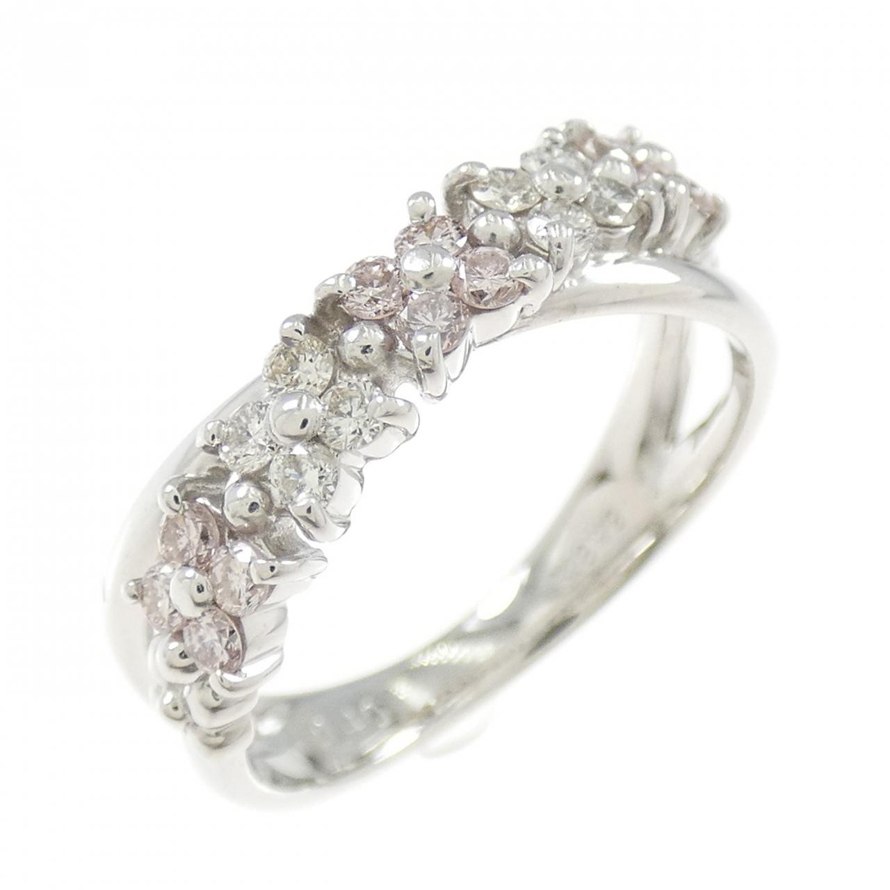 K18WG フラワー ダイヤモンド リング 0.40CT