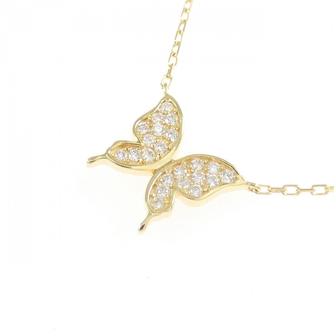 K18YG バタフライ ダイヤモンド ネックレス 0.07CT