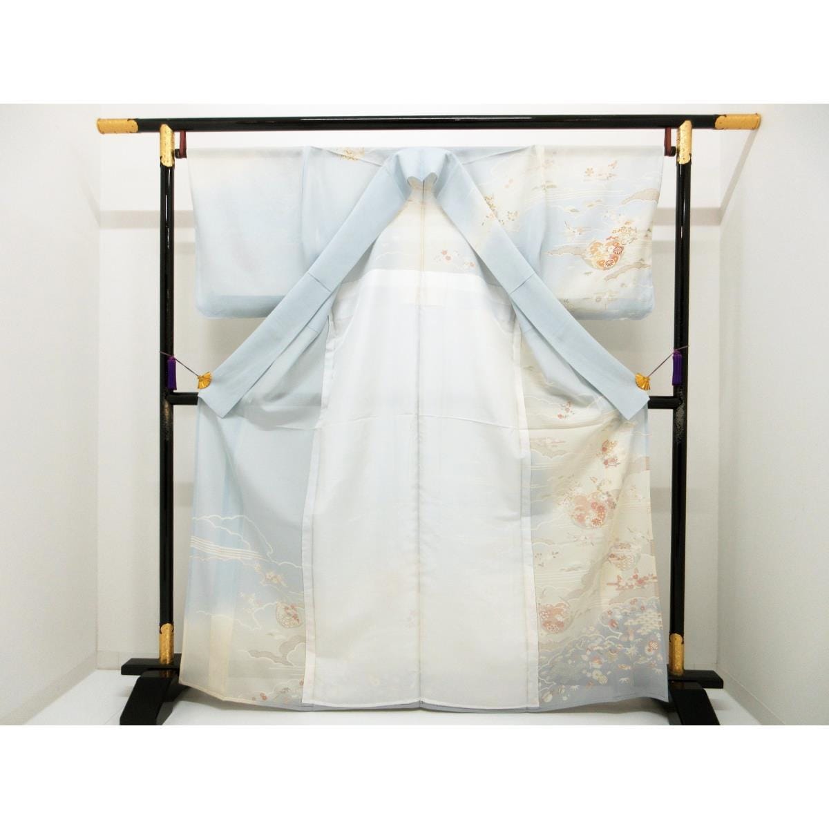 単衣　駒絽訪問着　友禅金彩加工　刺繍入りボカシ染