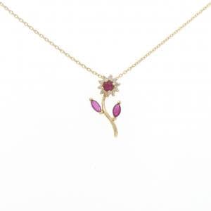 K18YG フラワー ルビー ネックレス 0.43CT