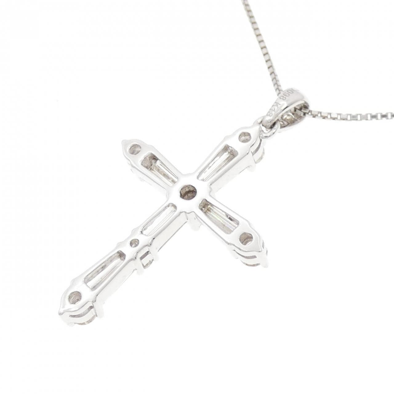 K18WG クロス ダイヤモンド ネックレス 0.98CT