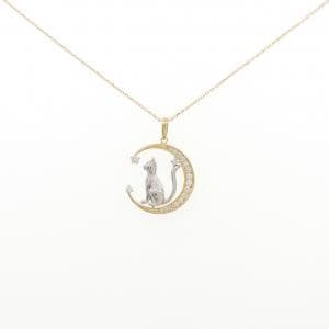 K18YG/PT900 キャット×ムーン ダイヤモンド ネックレス 0.22CT