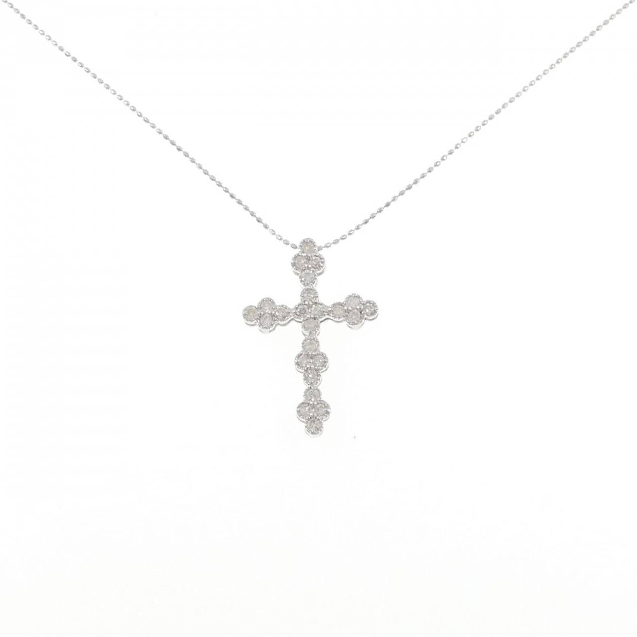 K18WG クロス ダイヤモンド ネックレス 0.52CT