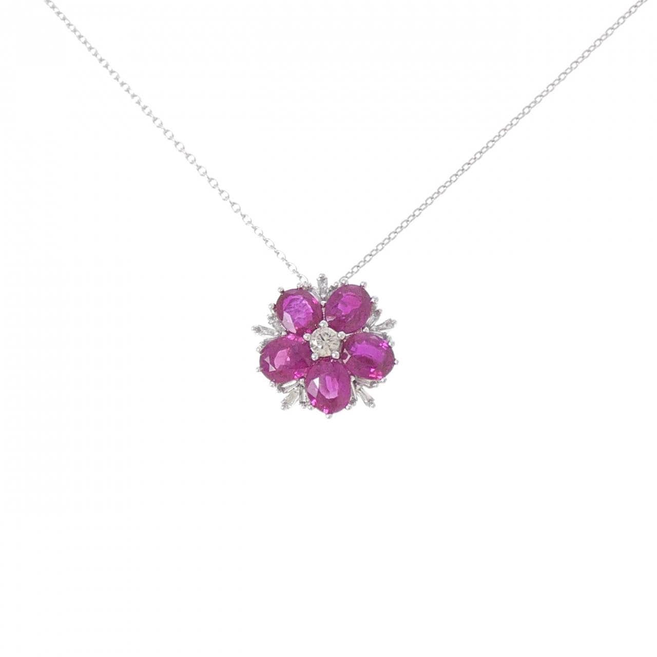 K18WG フラワー ルビー ネックレス 1.75CT