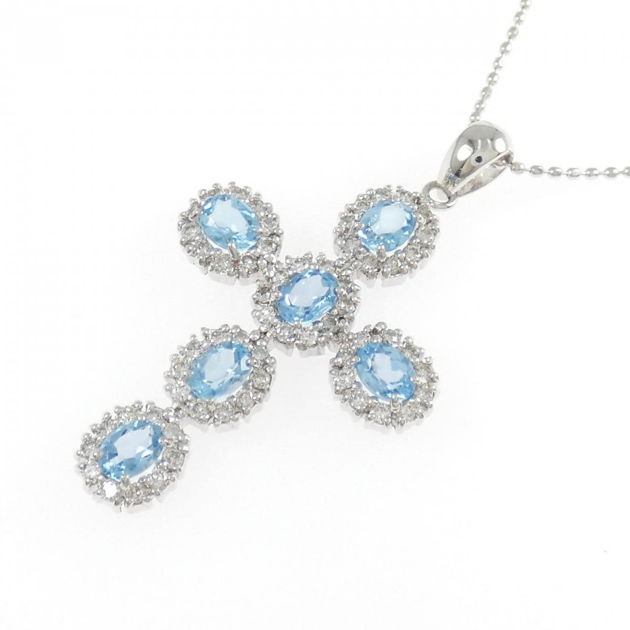 K18WG クロス ブルートパーズ ネックレス