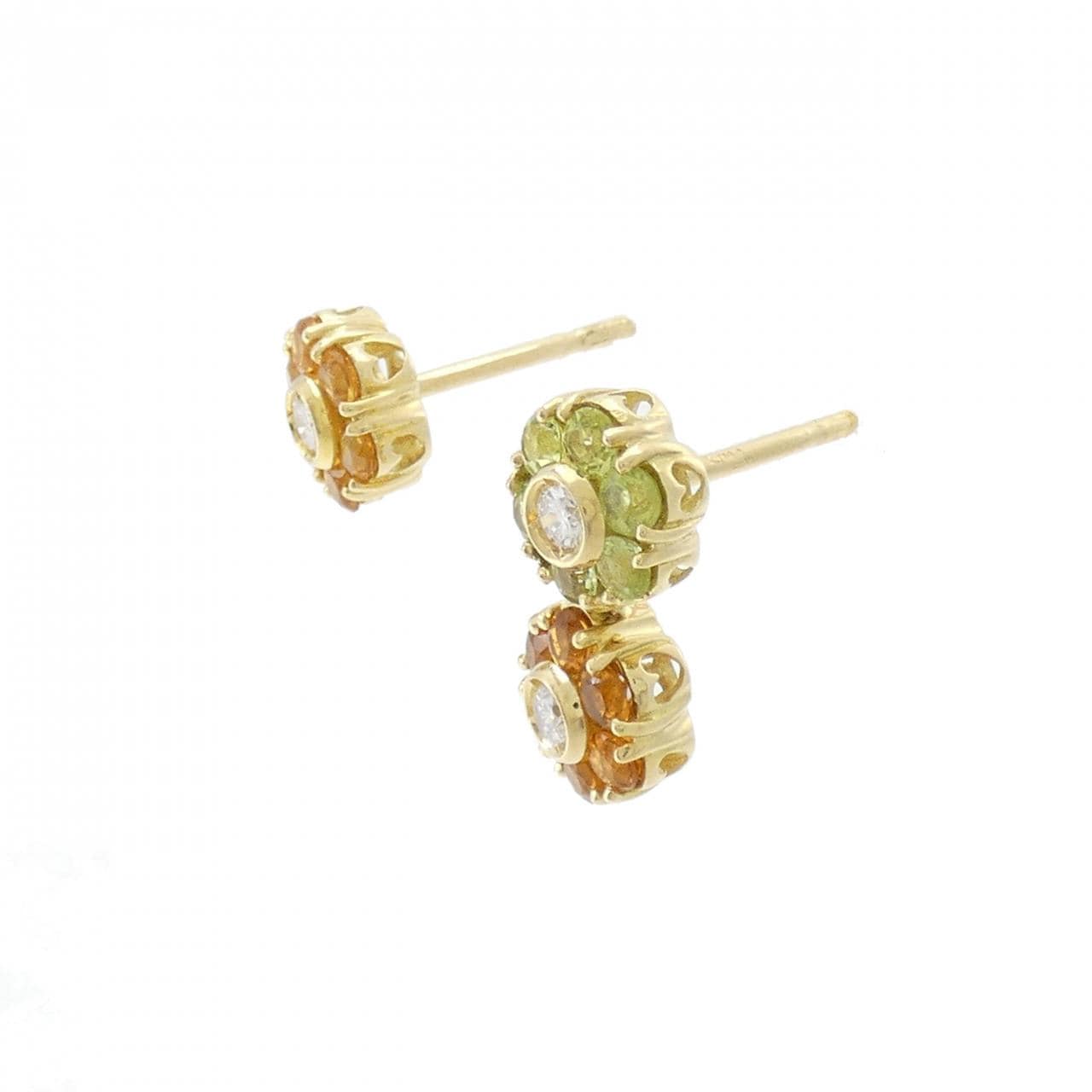 750YG flower colored stone earrings