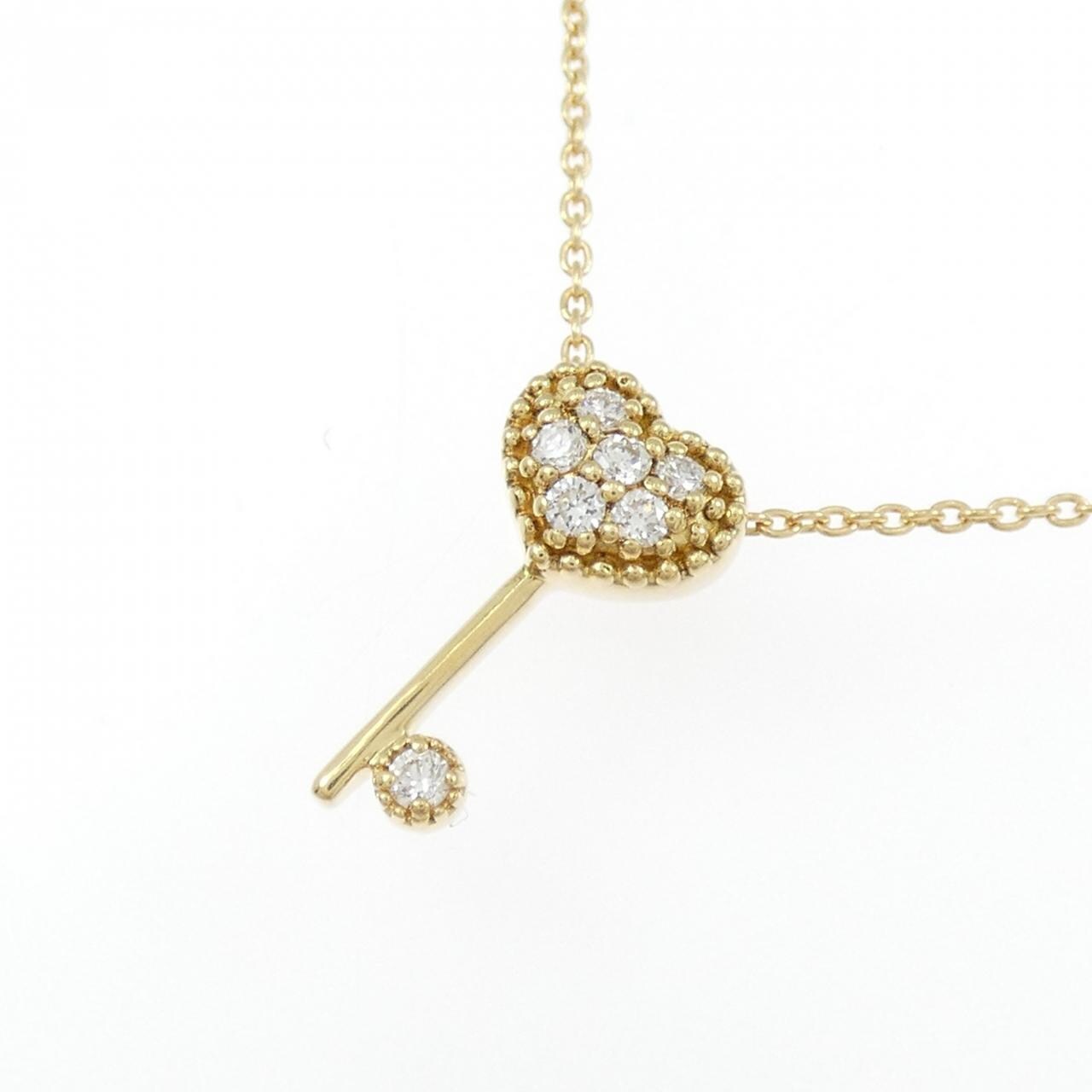 K18YG ハート×キー ダイヤモンド ネックレス 0.07CT