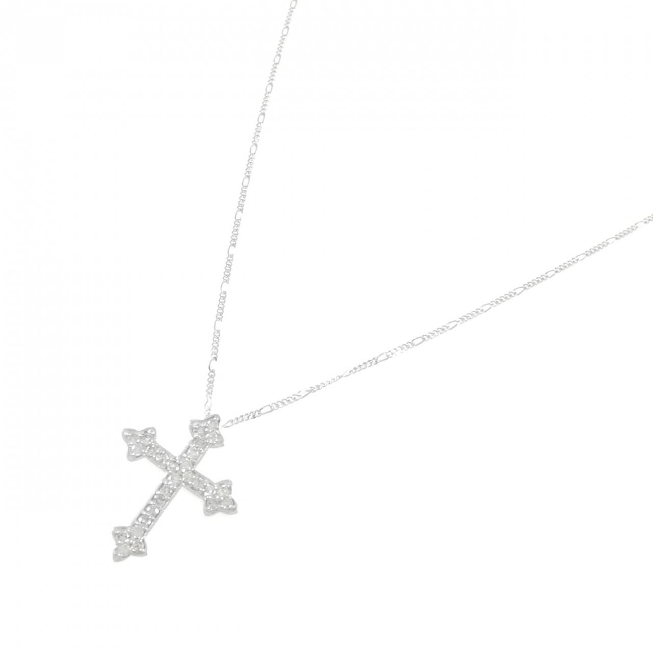 K18WG/750WG クロス ダイヤモンド ネックレス 0.50CT