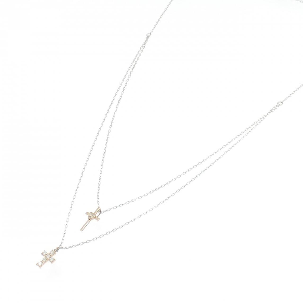 K10WG/K10PG クロス×ハート ダイヤモンド ネックレス 0.10CT