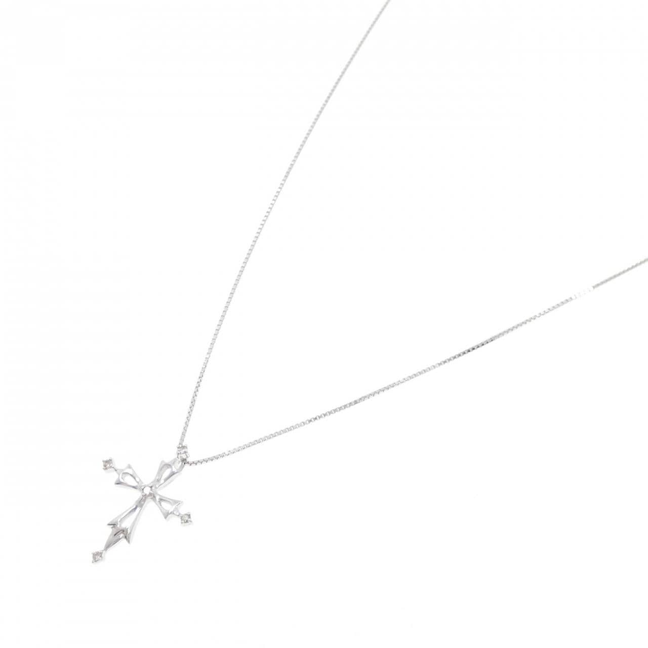 K10WG クロス ダイヤモンド ネックレス 0.02CT