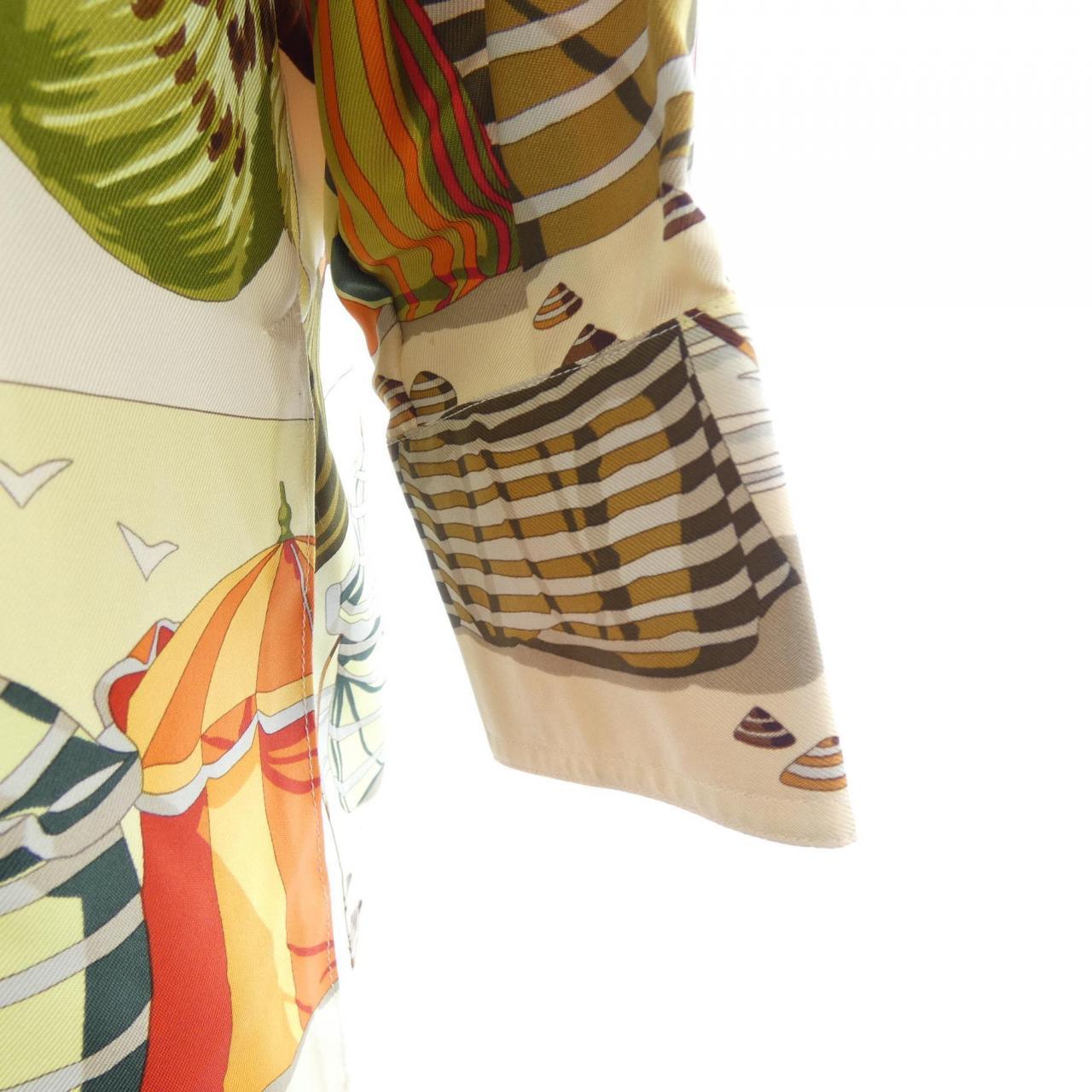 【ヴィンテージ】エルメス HERMES CHARMES DES PLAGES NORMANDES ツイルレーヌ. シャツ