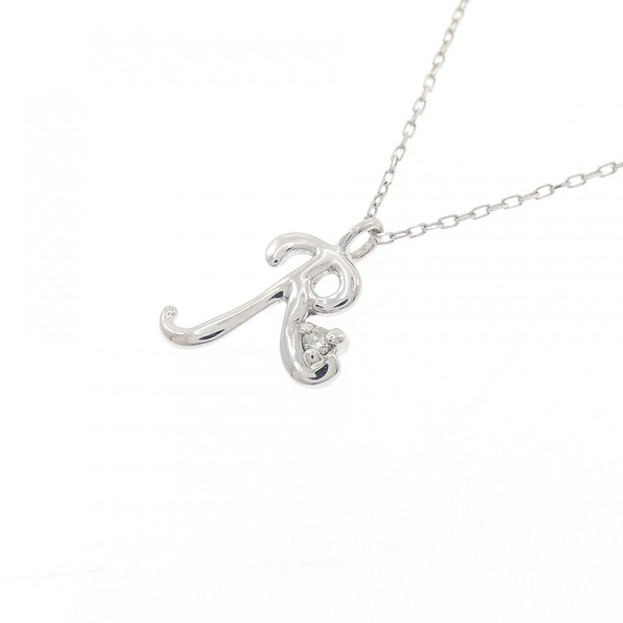K10WG イニシャルR ダイヤモンド ネックレス 0.01CT