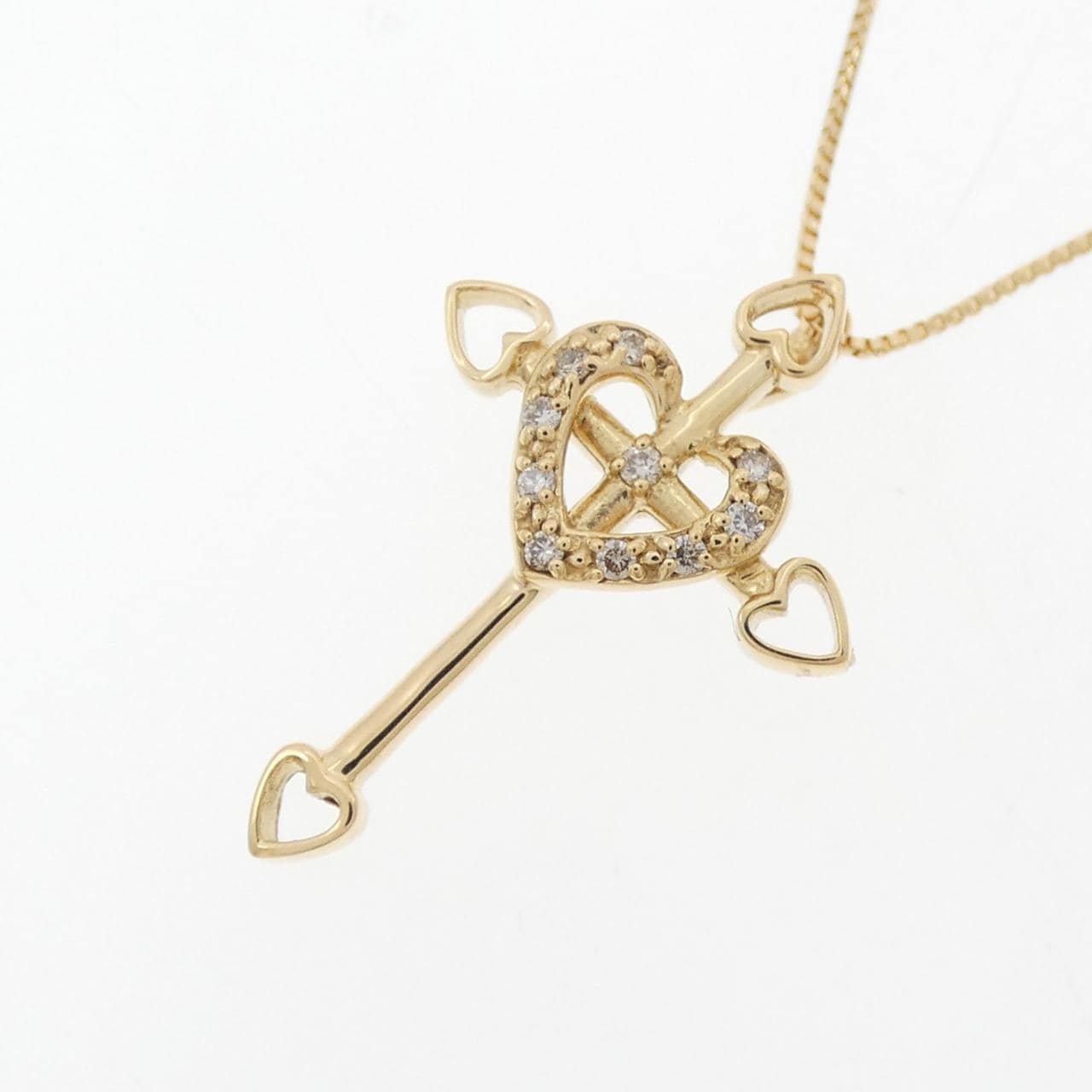 K18YG クロス×ハート ダイヤモンド ネックレス 0.05CT
