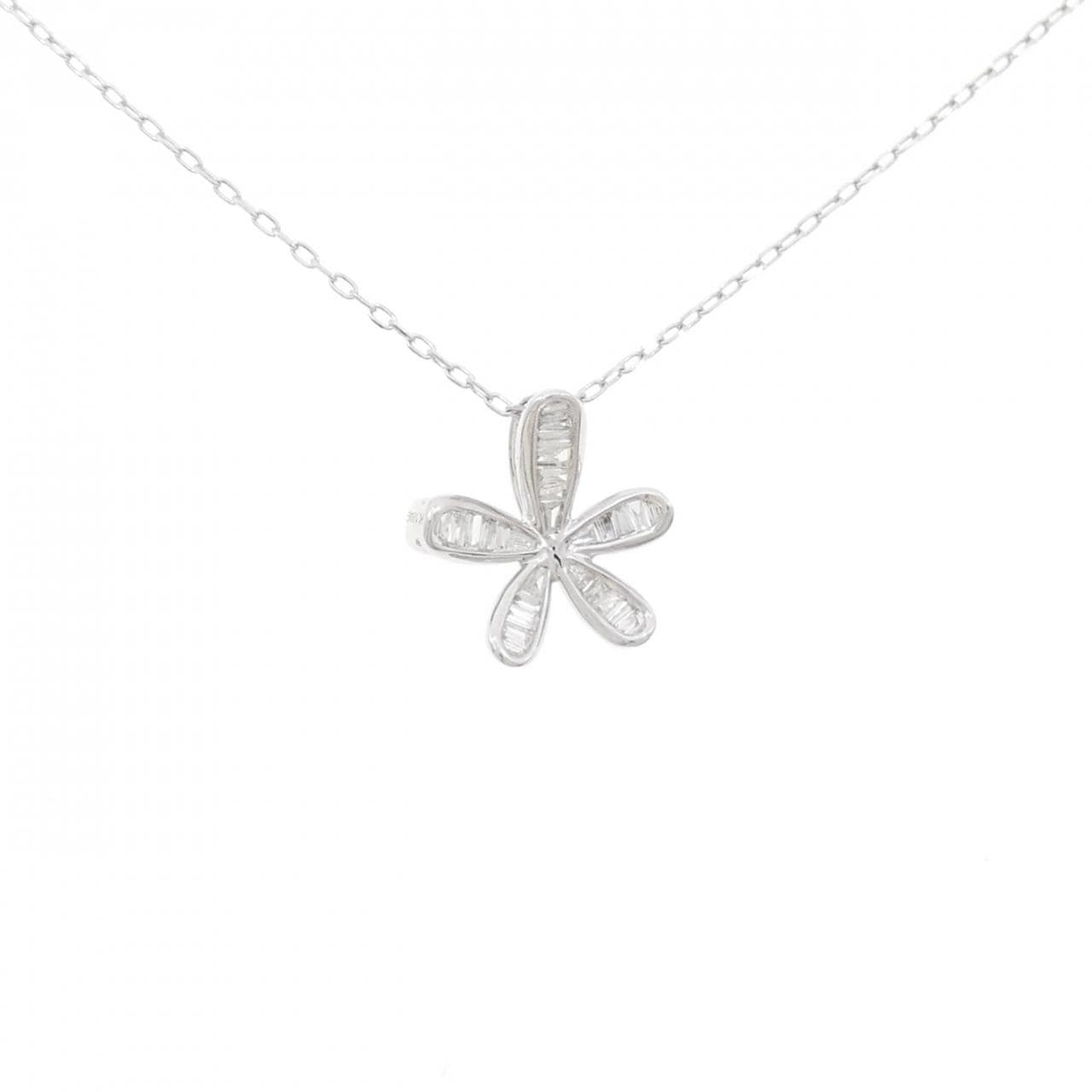 K18WG フラワー ダイヤモンド ネックレス 0.20CT