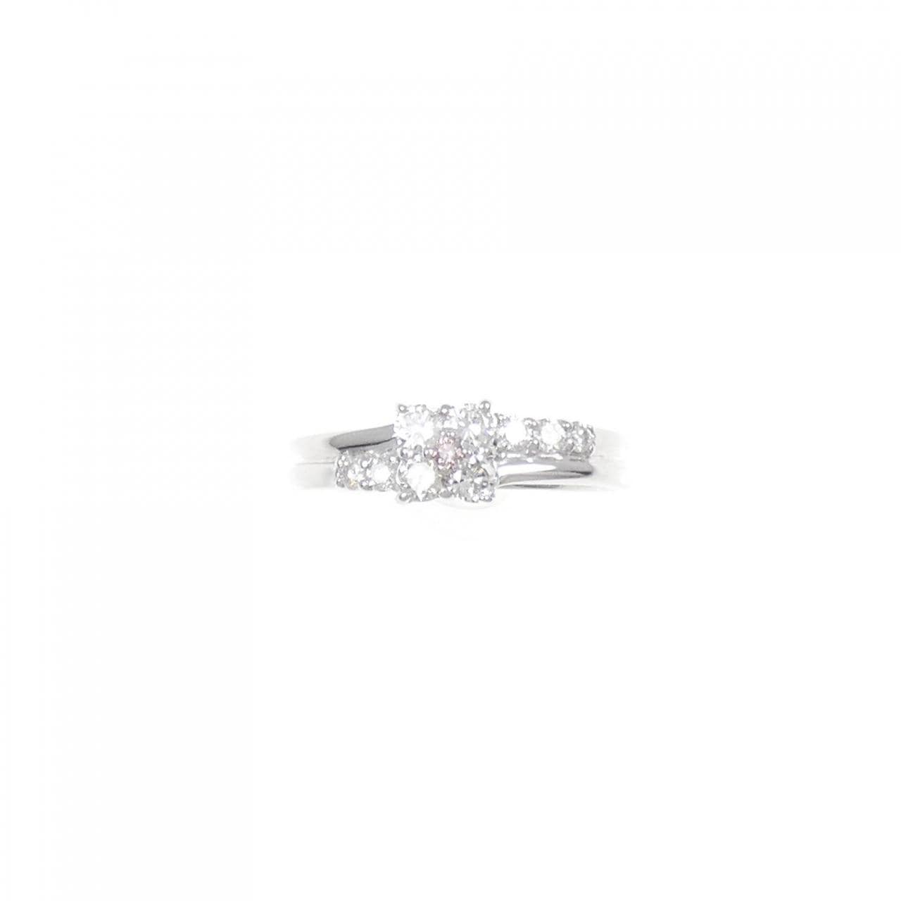 K18WG 花朵粉色钻石戒指 0.018CT