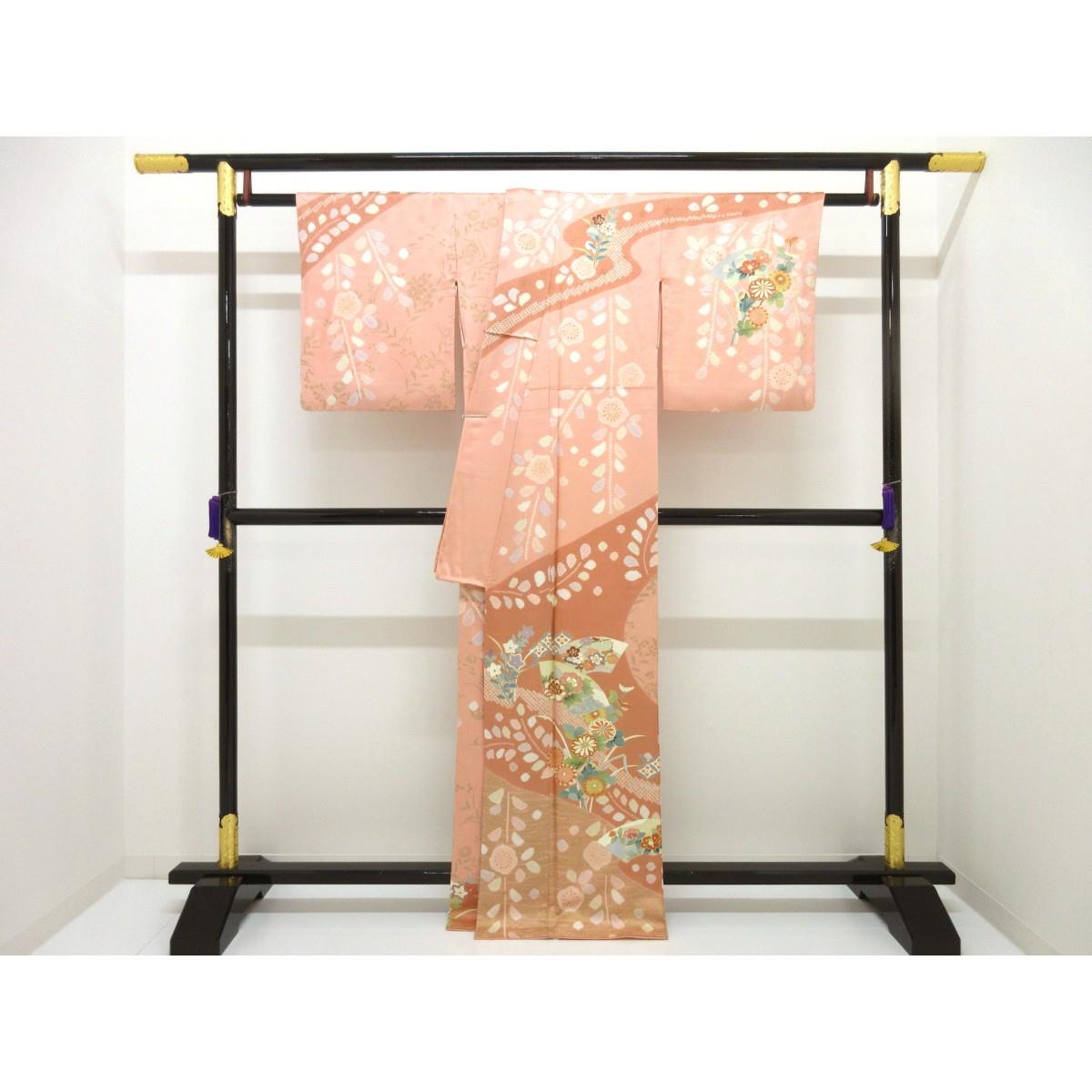訪問着　友禅金彩加工　刺繍入り絞り加工