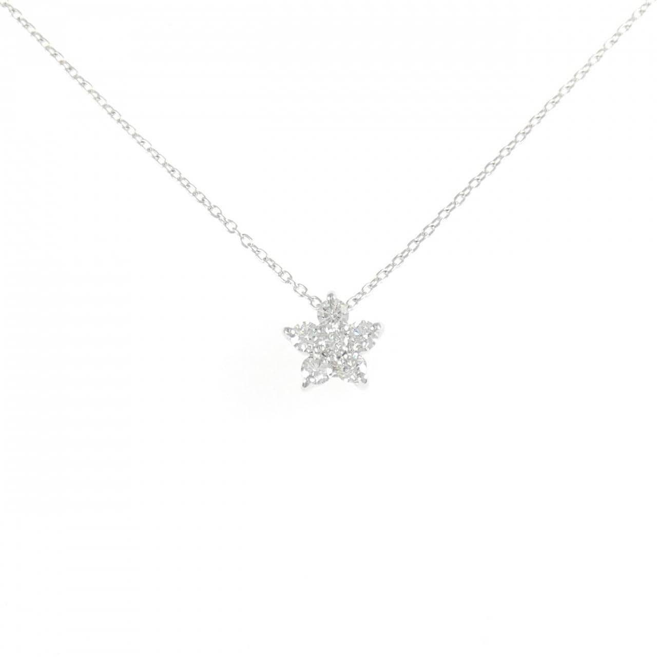 K18WG フラワー ダイヤモンド ネックレス 0.30CT