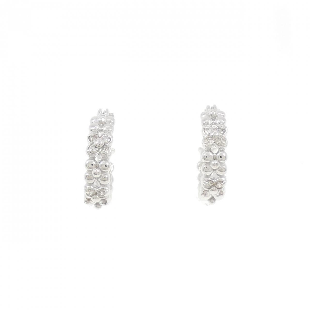 K18WG フラワー ダイヤモンド ピアス 0.24CT