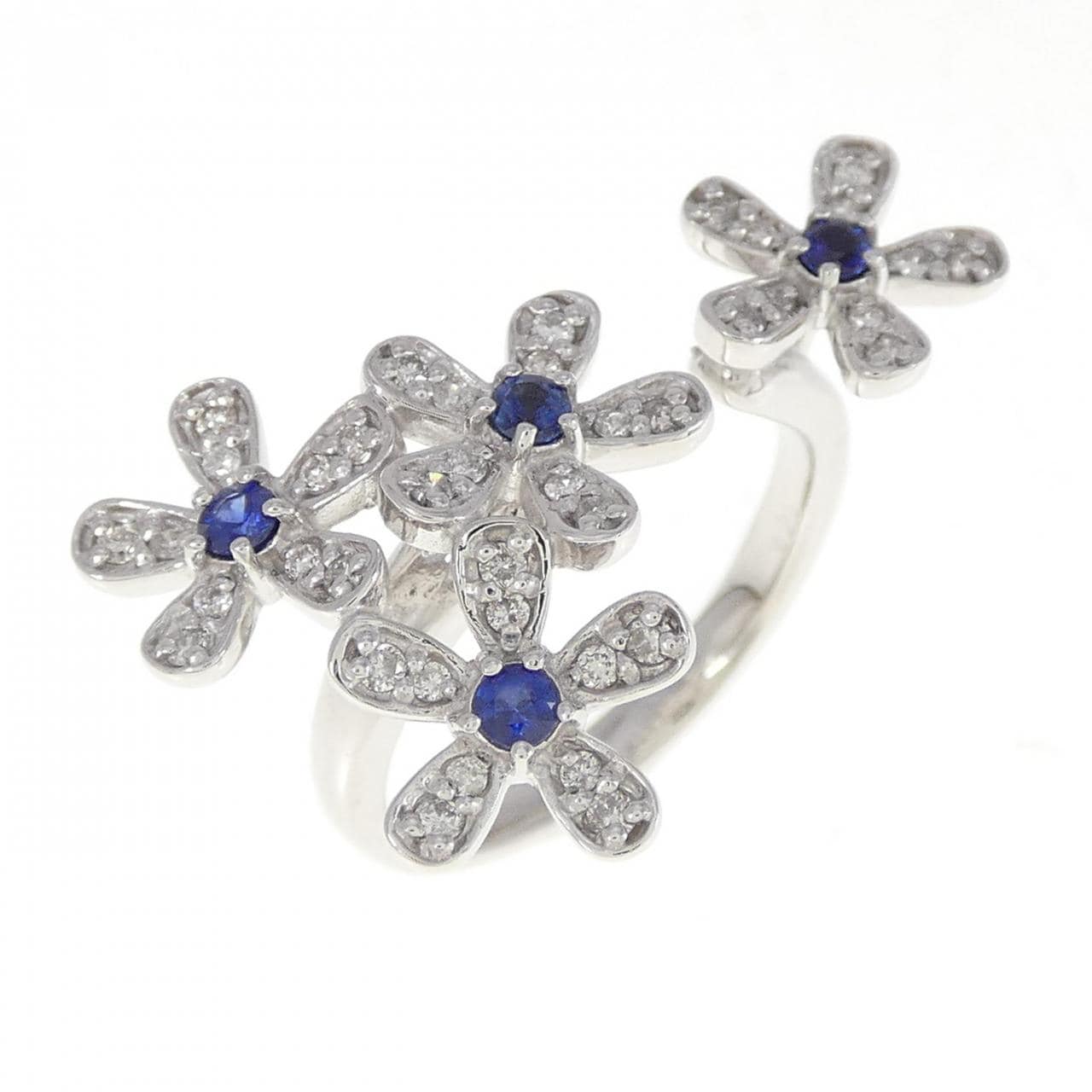 K18WG Flower Sapphire Ring 0.21CT