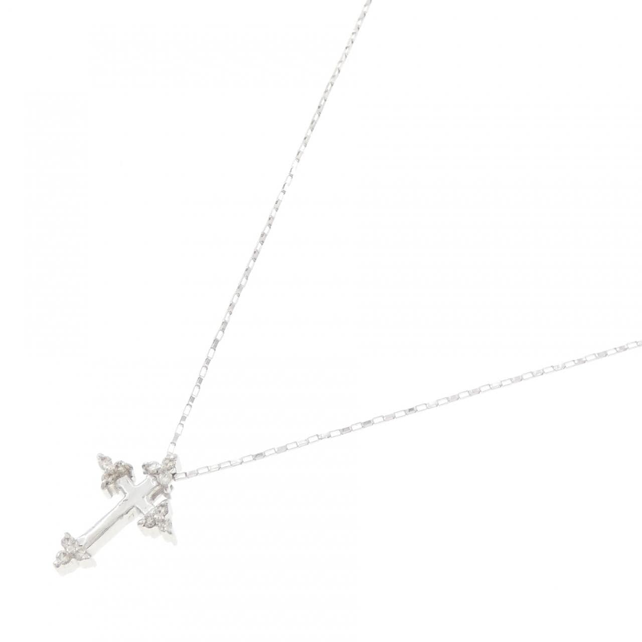 K18WG クロス ダイヤモンド ネックレス 0.08CT