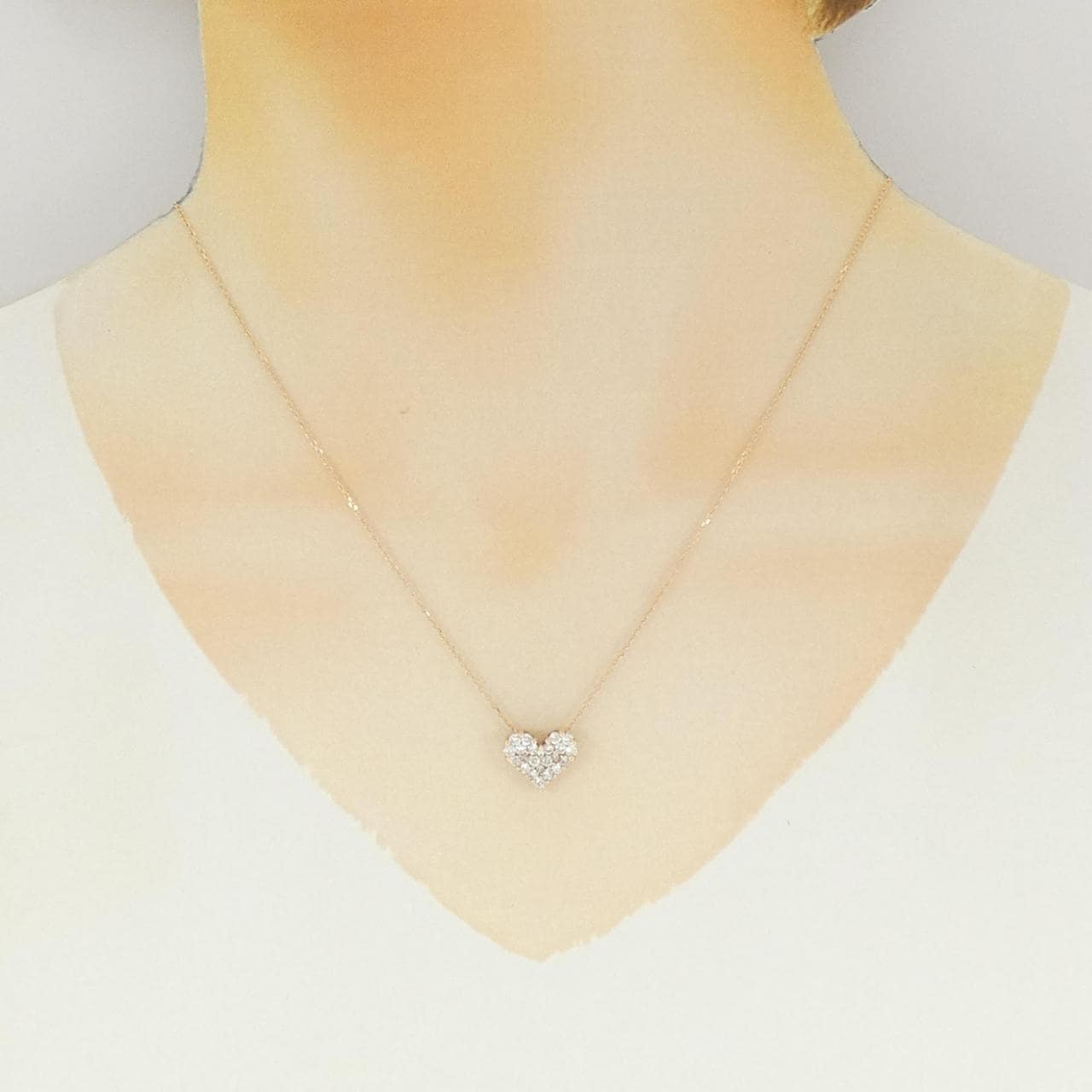 K18PG ハート パヴェ ダイヤモンド ネックレス 0.50CT