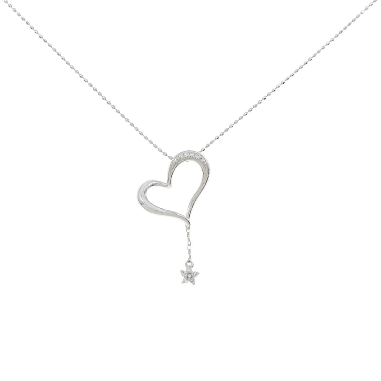 K18WG ハート×スター ダイヤモンド ネックレス 0.06CT