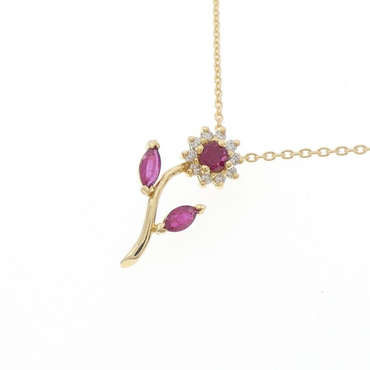 K18YG フラワー ルビー ネックレス 0.43CT