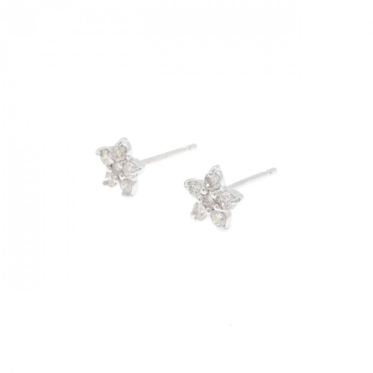 【新品】K18WG フラワー ダイヤモンド ピアス 0.20CT