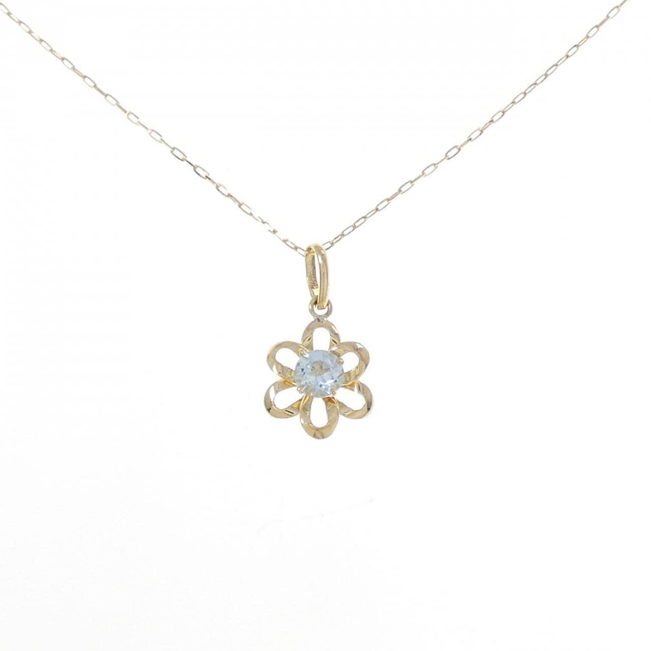 K18YG フラワー ブルートパーズ ネックレス