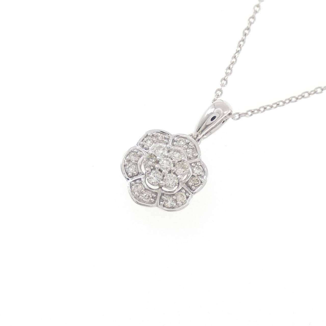 K18WG フラワー ダイヤモンド ネックレス 0.15CT