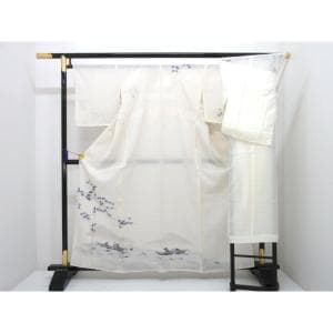 【未使用品】単衣　駒絽訪問着　京銀彩加工　きもの・長襦袢２点セット　身丈Ｓ寸