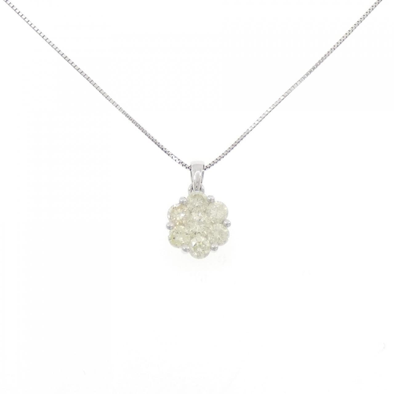 K18WG フラワー ダイヤモンド ネックレス 1.35CT