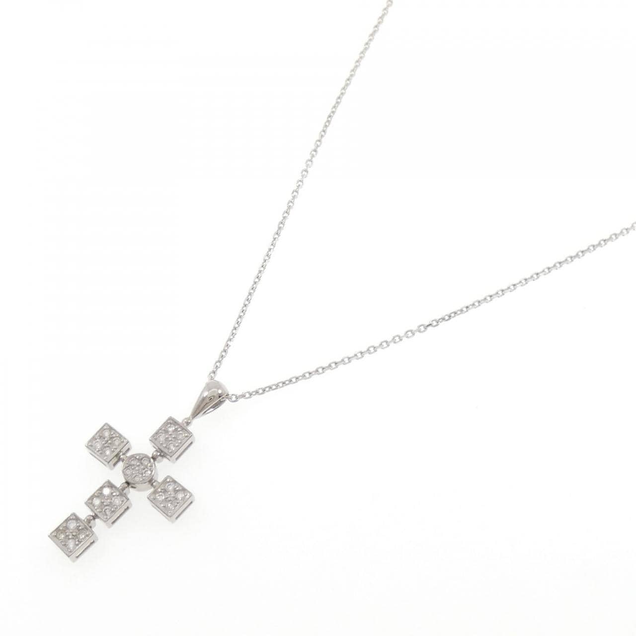 K18WG クロス ダイヤモンド ネックレス 0.34CT
