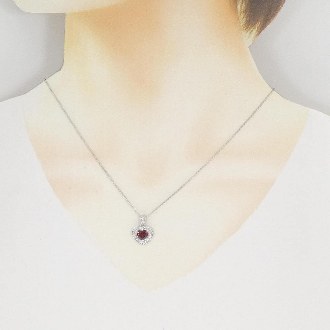 K18WG ハート ガーネット ネックレス 0.87CT