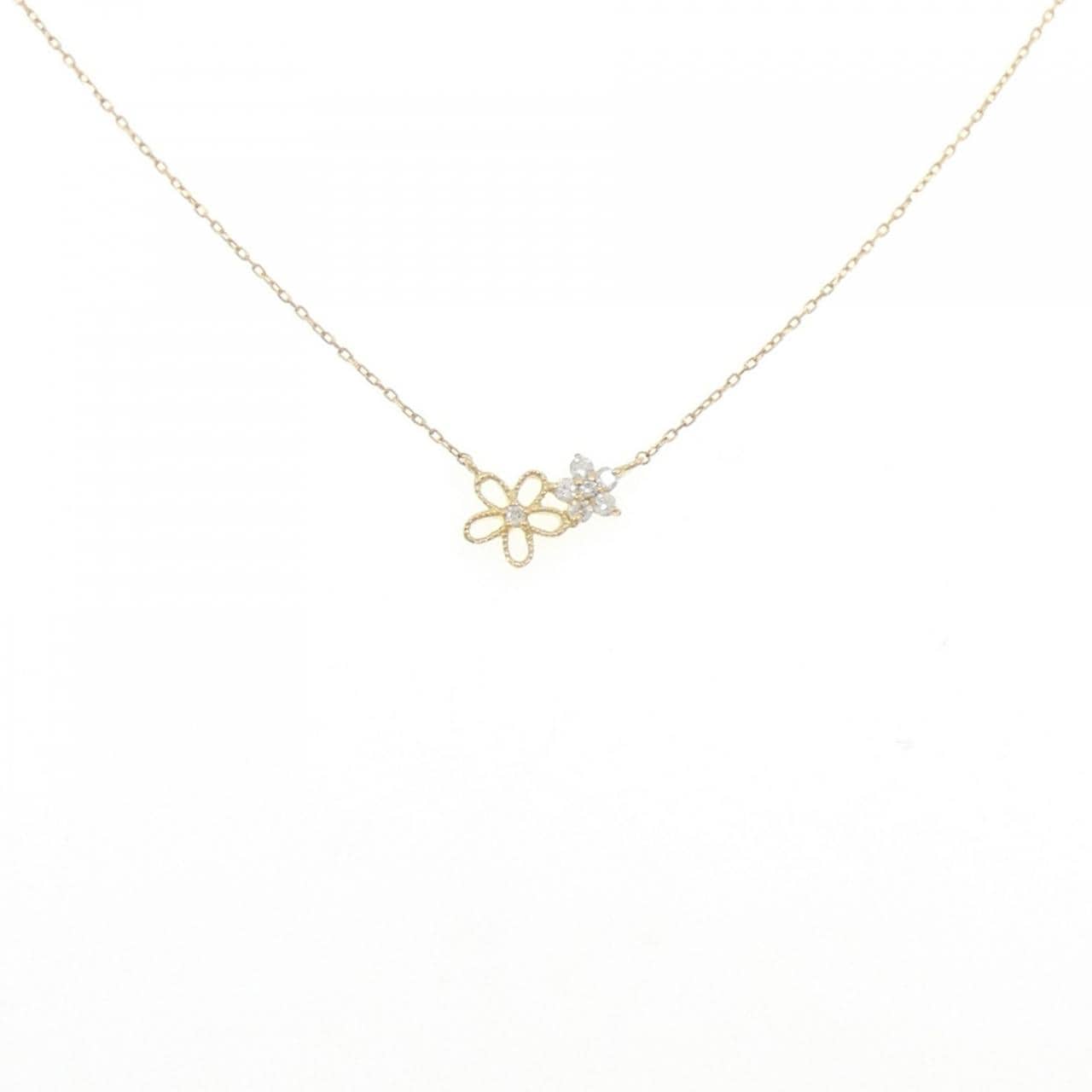 K18YG フラワー ダイヤモンド ネックレス 0.10CT
