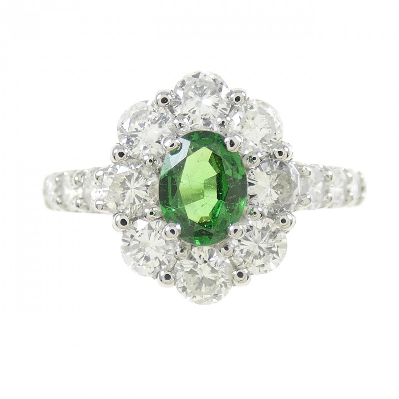 PT950 Green Garnet Ring 0.36CT
