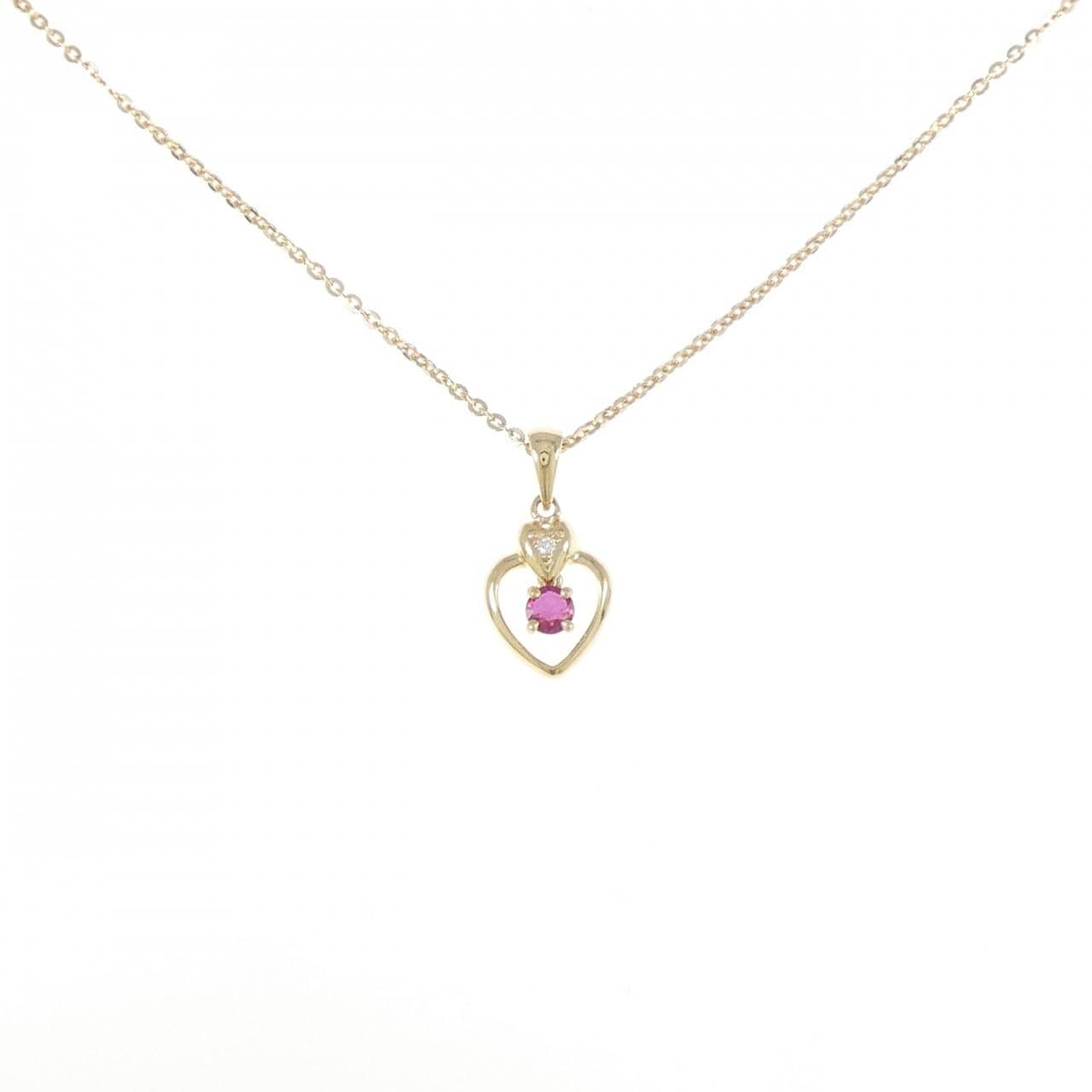 18KTYG/750YG Heart Ruby Necklace