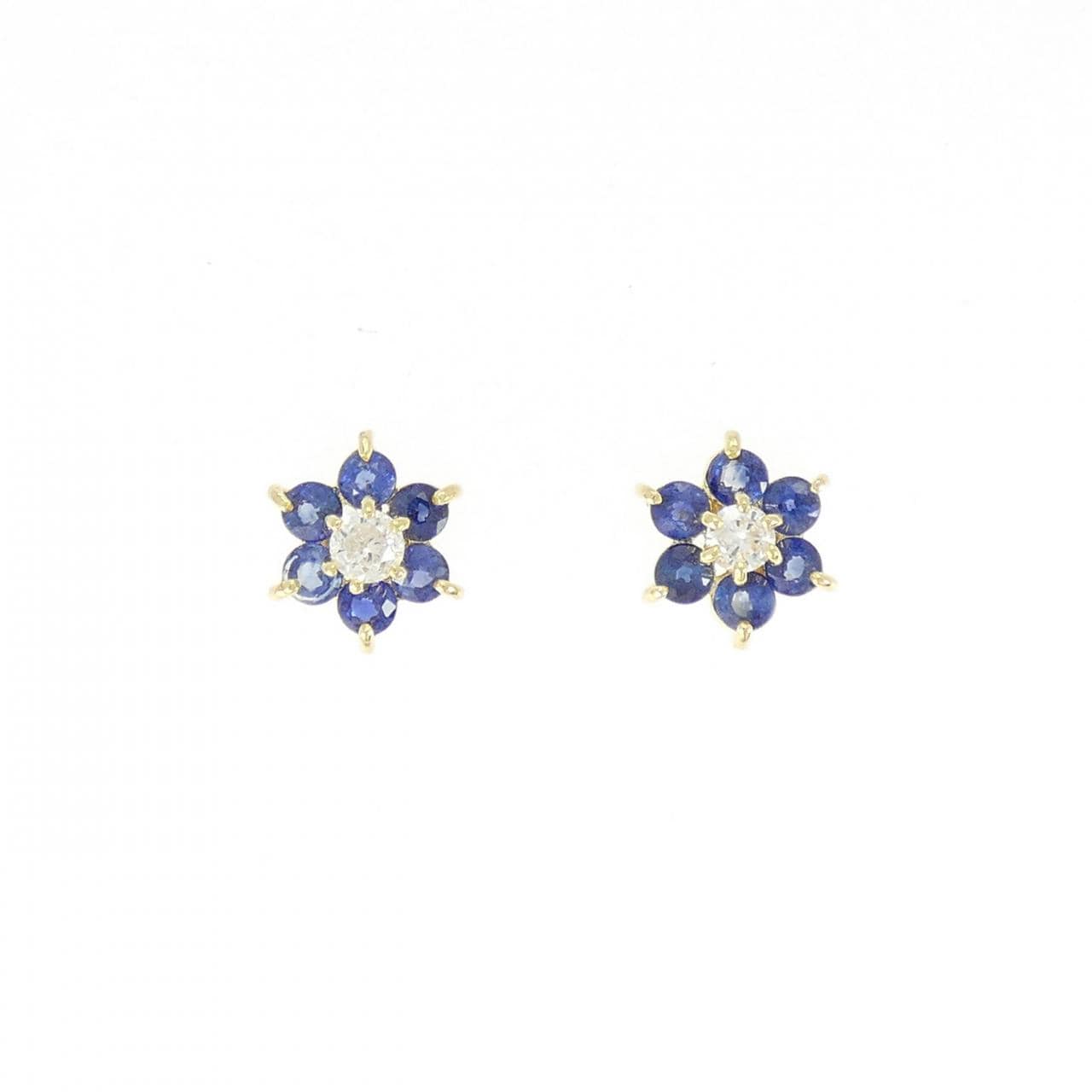 K18YG フラワー サファイヤ ピアス