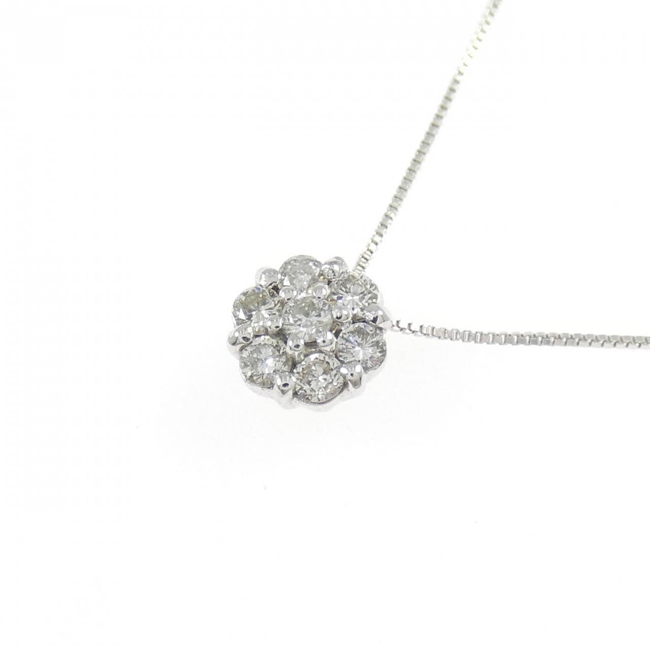 K18WG フラワー ダイヤモンド ネックレス 0.20CT