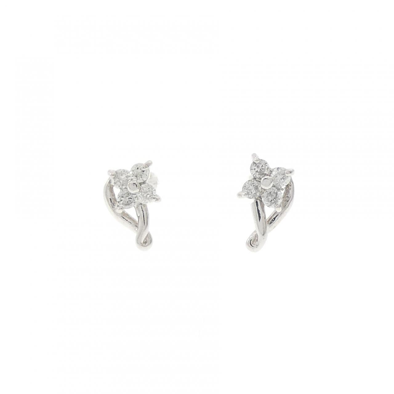 K14WG フラワー ダイヤモンド ピアス 0.10CT