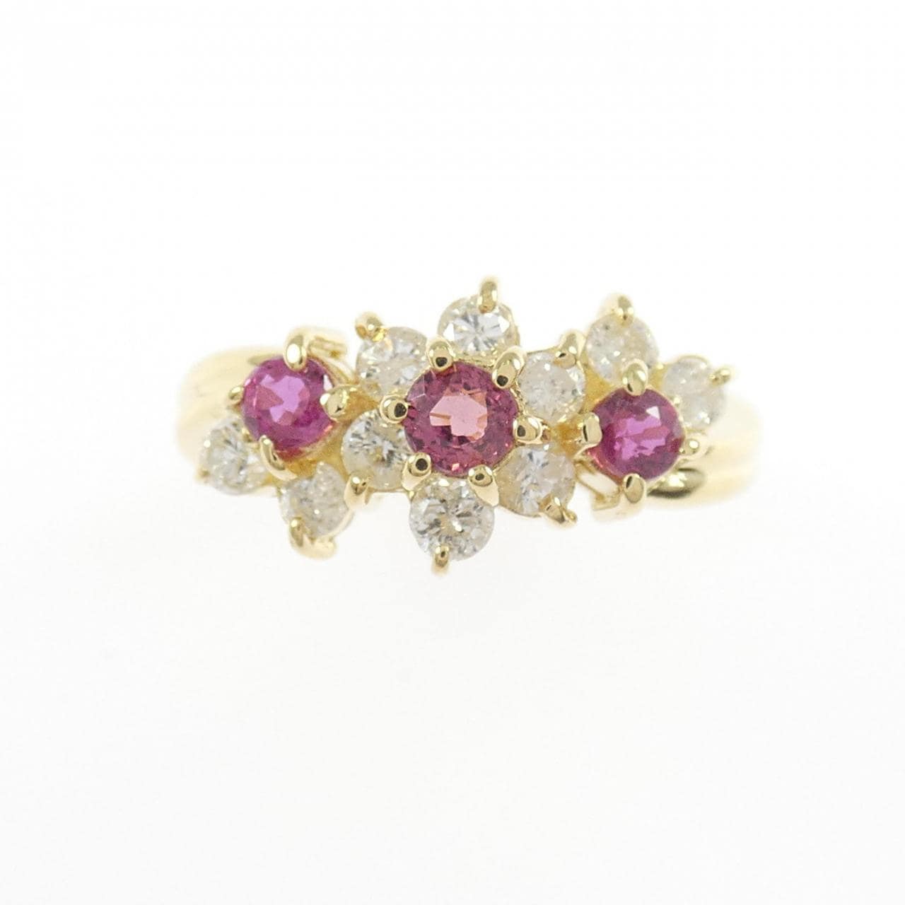 K18YG フラワー ルビー リング