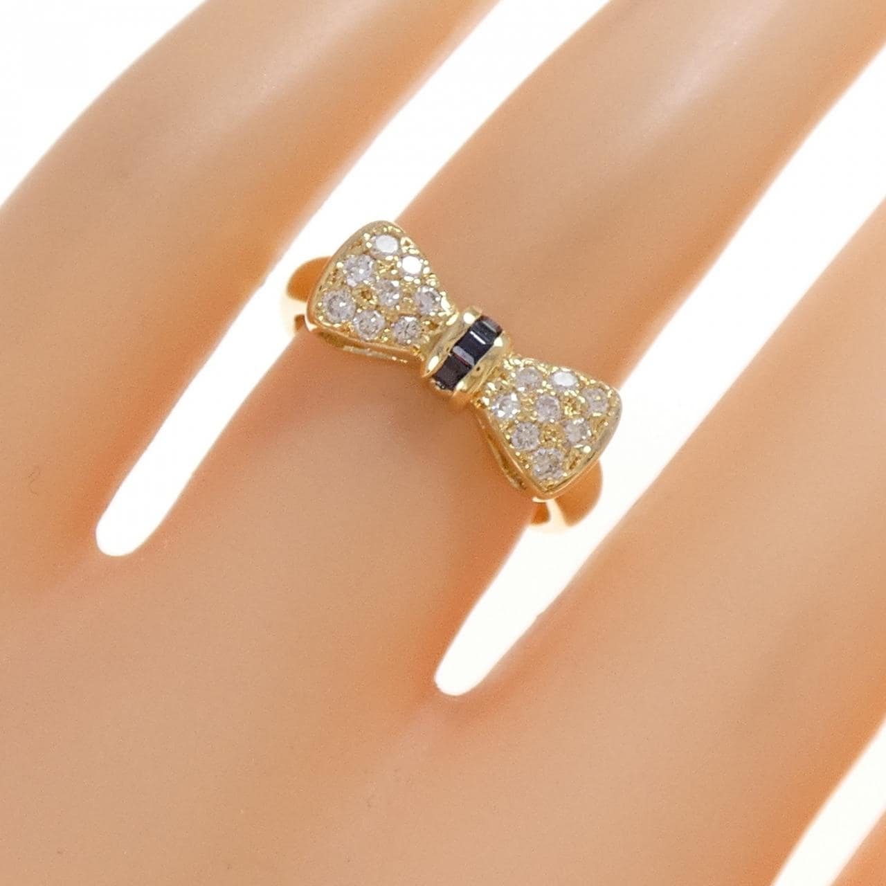 K18YG リボン サファイヤ リング