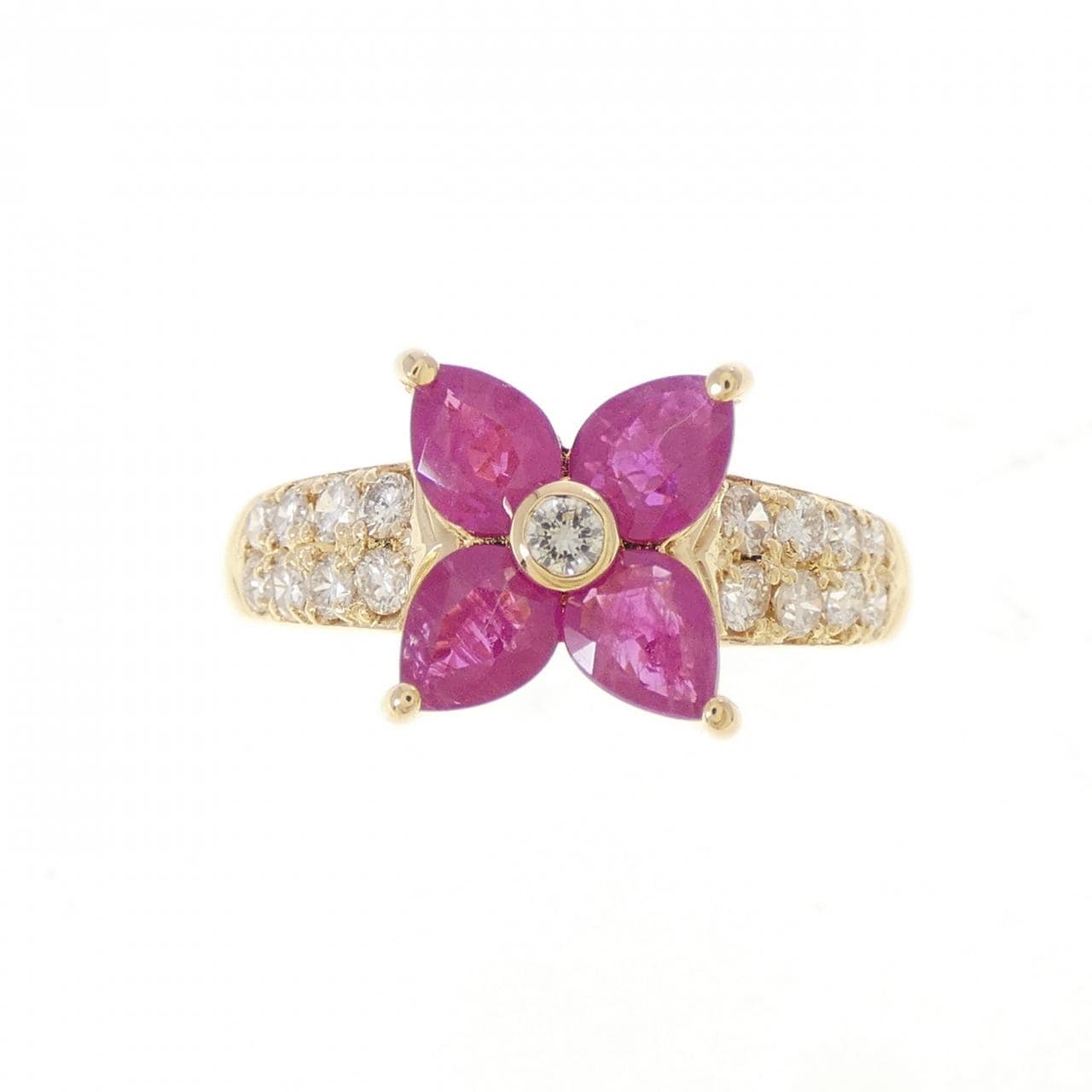 K18YG フラワー ルビー リング 1.00CT