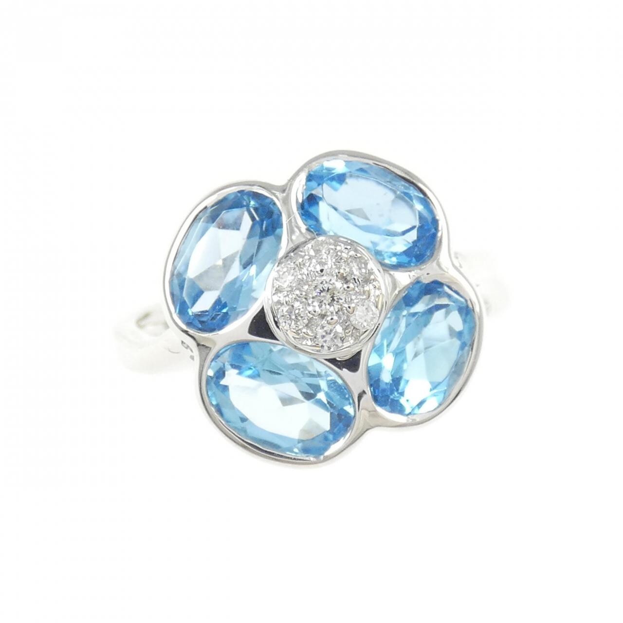 K18WG フラワー ブルートパーズ リング